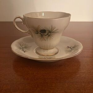 Norcrest Ivory China Teacup And Saucer Set Pine Cone Motif